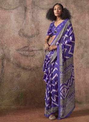 Purple ajrakh print satin georgette sarees 1