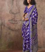 Purple ajrakh print satin georgette sarees