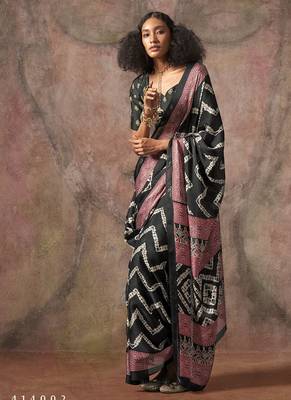 Black ajrakh print satin georgette sarees 2