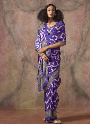Purple ajrakh print satin georgette sarees 2