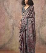 Gray ajrakh print satin georgette sarees