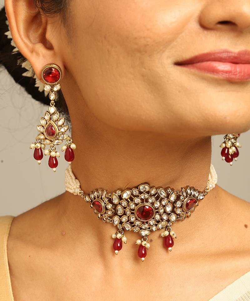 Antique ruby kundan choker set