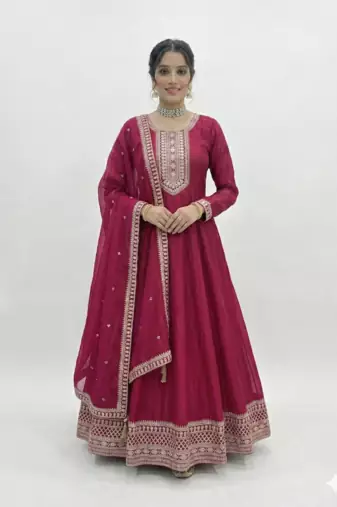 Maroon Color Vichitra Silk Embroidery Work Gown 