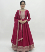 Maroon Color Vichitra Silk Embroidery Work Gown 