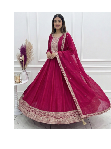 Maroon Color Vichitra Silk Embroidery Work Gown 2