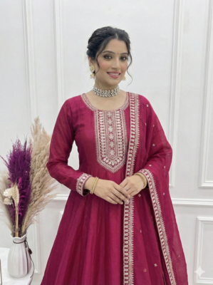 Maroon Color Vichitra Silk Embroidery Work Gown 3