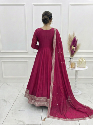 Maroon Color Vichitra Silk Embroidery Work Gown 4