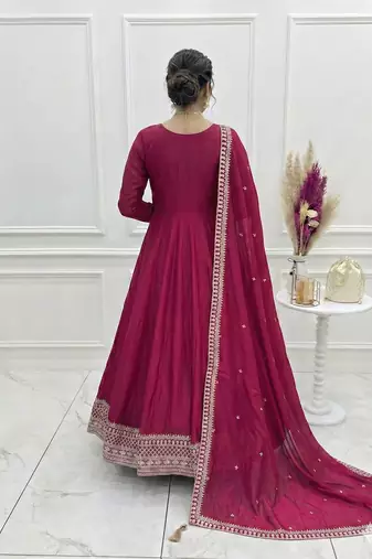 Maroon Color Vichitra Silk Embroidery Work Gown