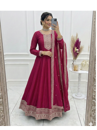 Maroon Color Vichitra Silk Embroidery Work Gown 5