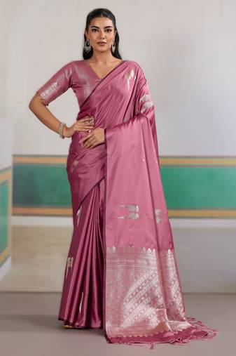 Pink new pure satin handloom weaving outfit     premium quality