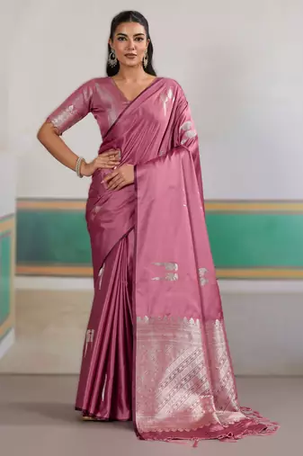 Pink new pure satin handloom weaving outfit     premium quality