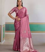 Pink new pure satin handloom weaving outfit     premium quality