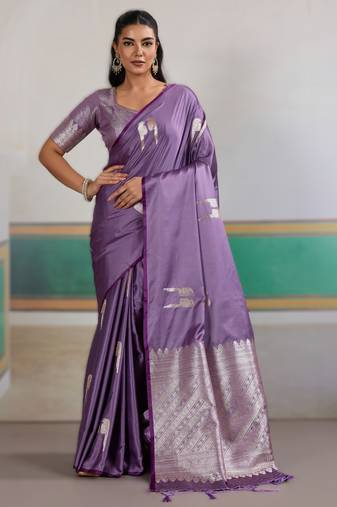 Purple new pure satin handloom weaving outfit     premium quality