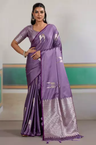 Purple new pure satin handloom weaving outfit     premium quality