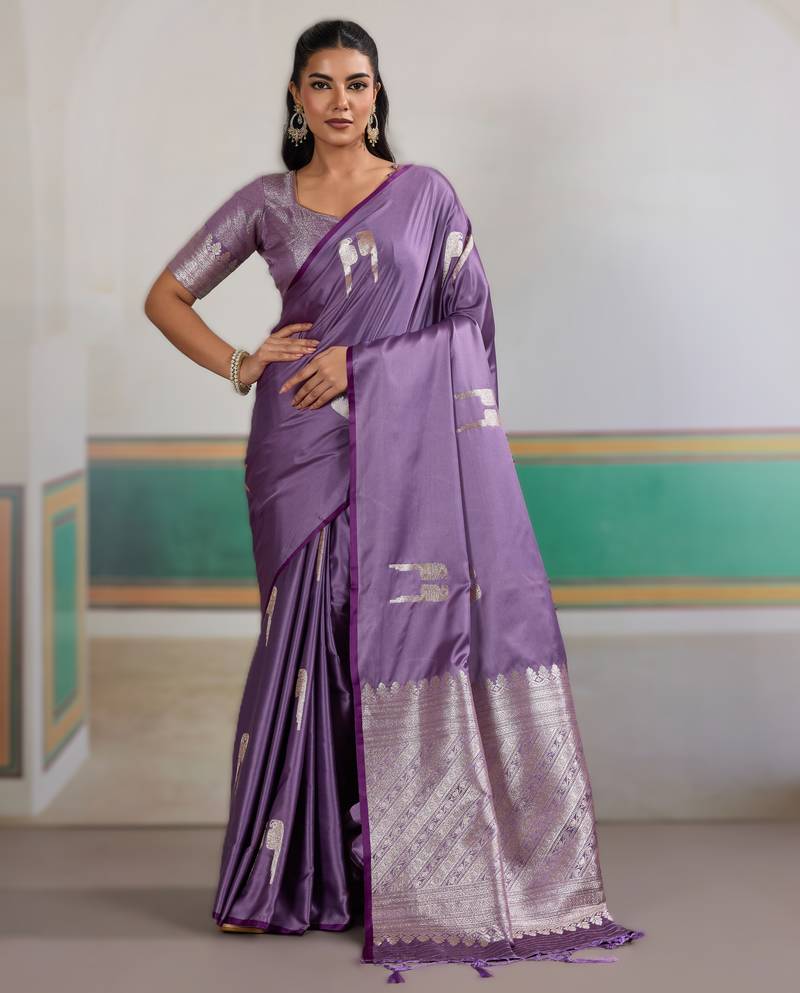 Purple new pure satin handloom weaving outfit     premium quality