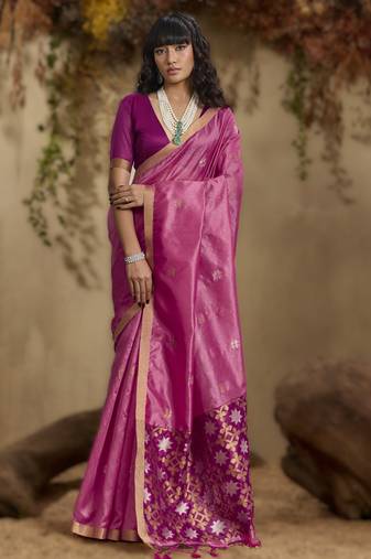 Pink tussar silk handloom weaving     premium quality fabric