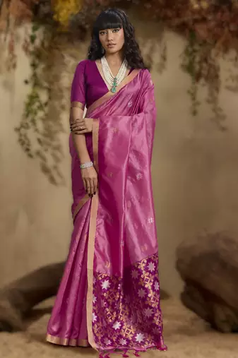 Pink tussar silk handloom weaving – premium quality fabric