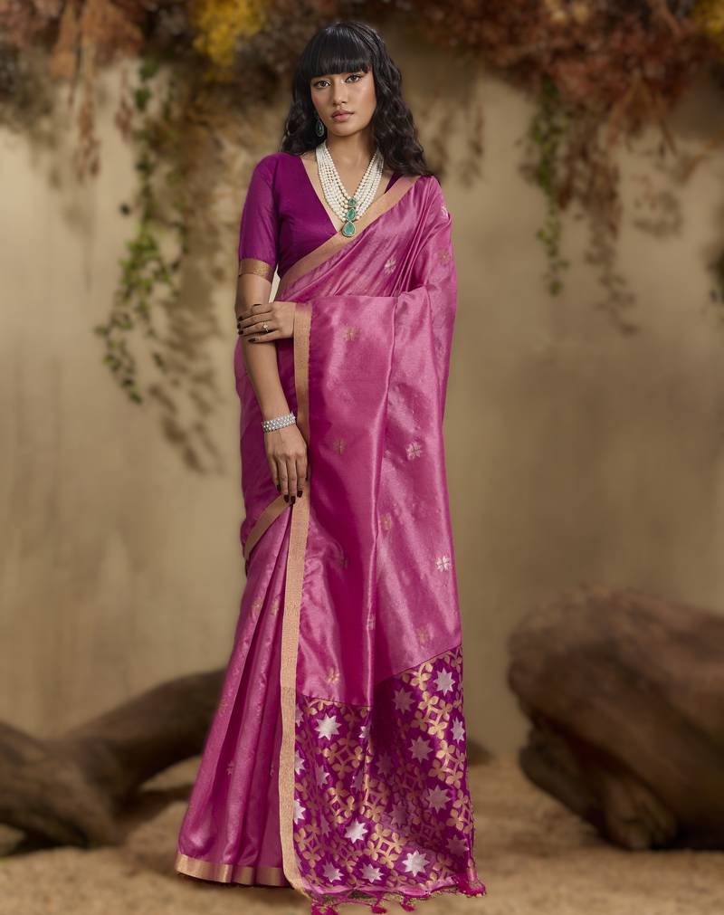 Pink tussar silk handloom weaving – premium quality fabric