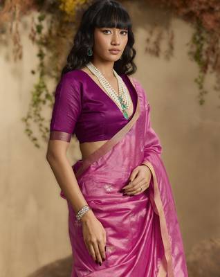 Pink tussar silk blend weaving  premium quality fabric 3