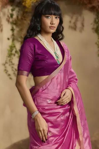 Pink tussar silk blend weaving  premium quality fabric