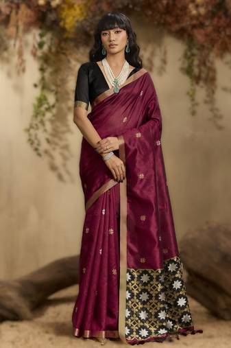 Maroon tussar silk handloom weaving     premium quality fabric