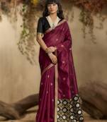 Maroon tussar silk handloom weaving     premium quality fabric