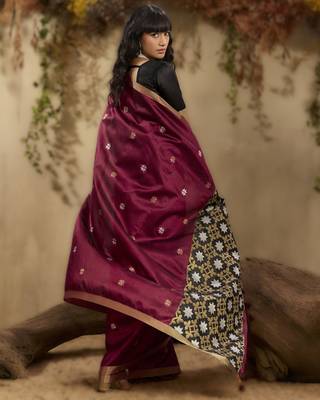 maroon elegant pure satin weaving saree with matching satin blouse  soft shiny 2