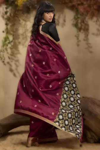 maroon elegant pure satin weaving saree with matching satin blouse  soft shiny