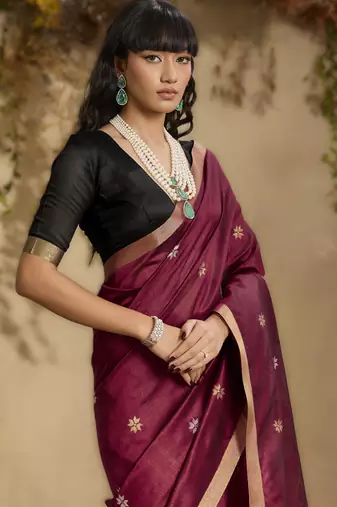 maroon elegant pure satin weaving saree with matching satin blouse  soft shiny