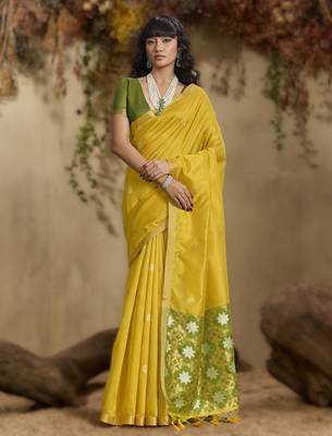 Yellow tussar silk blend weaving  premium quality fabric 1