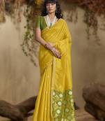 Yellow tussar silk handloom weaving     premium quality fabric