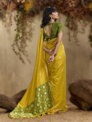 Yellow tussar silk blend weaving  premium quality fabric 2