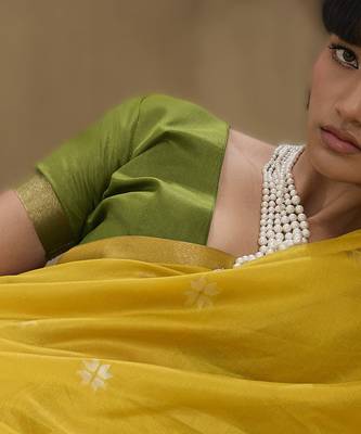 Yellow tussar silk blend weaving  premium quality fabric 3