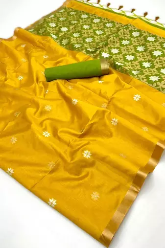 Yellow tussar silk blend weaving  premium quality fabric