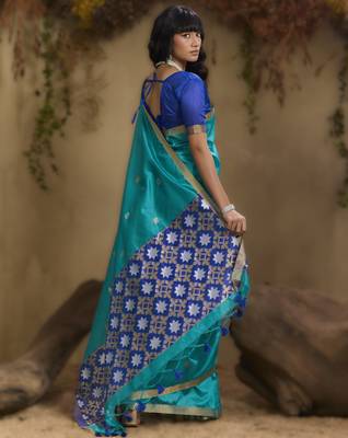 Sky blue tussar silk blend weaving  premium quality fabric 2