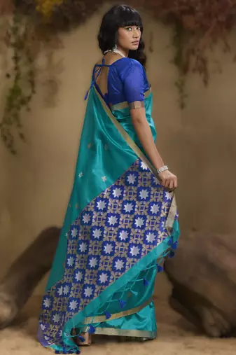 Sky blue tussar silk blend weaving  premium quality fabric