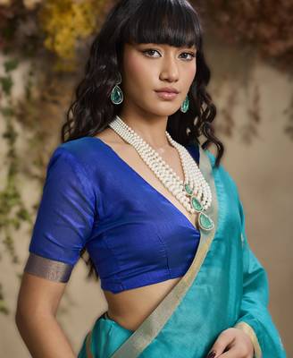 Sky blue tussar silk blend weaving  premium quality fabric 3