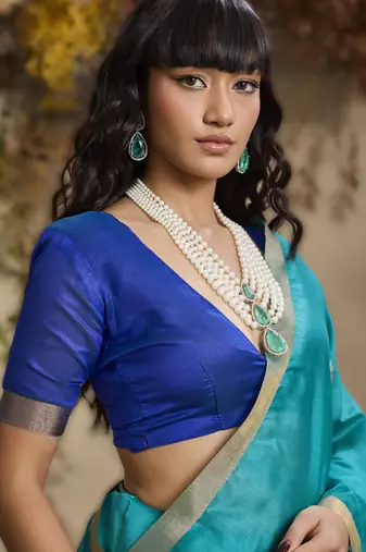 Sky blue tussar silk blend weaving  premium quality fabric