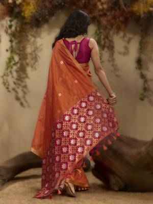 Orange tussar silk blend weaving  premium quality fabric 2