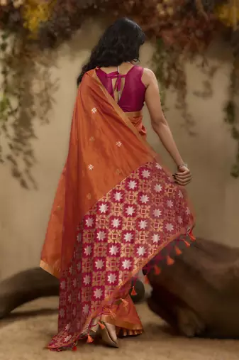 Orange tussar silk blend weaving  premium quality fabric