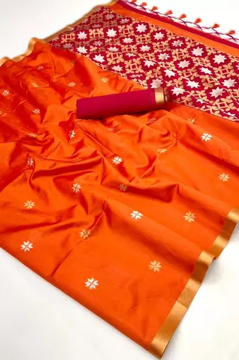 Orange tussar silk blend weaving  premium quality fabric