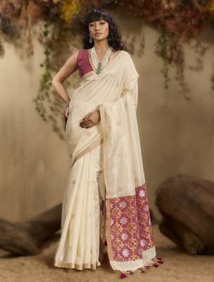 Off white tussar silk blend weaving  premium quality fabric 1
