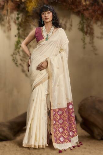 Off white tussar silk handloom weaving     premium quality fabric