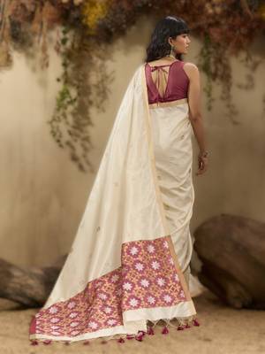 Off white tussar silk blend weaving  premium quality fabric 2