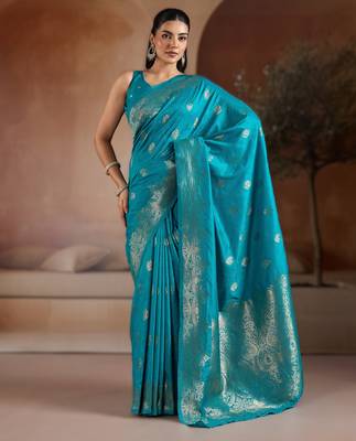 Sky blue weaving silk blend  premium quality fabric | 1