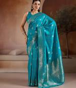 Sky blue handloom weaving silk     premium quality fabric |