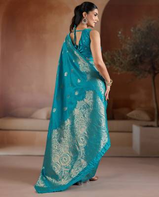 Sky blue weaving silk blend  premium quality fabric | 2
