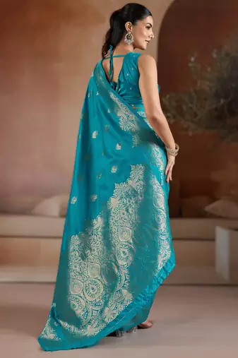 Sky blue weaving silk blend  premium quality fabric |