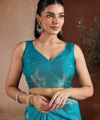 Sky blue weaving silk blend  premium quality fabric | 3
