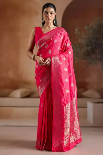 Pink handloom weaving silk     premium quality fabric |